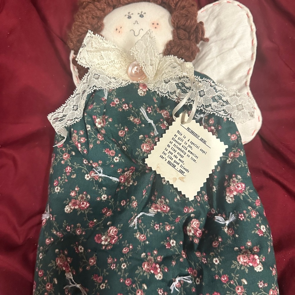 Handcrafted Angel Doll with Green Floral Dress. Friendship doll.‎ Used.